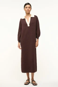 STAUD ALTEA DRESS DARK CHOCOLATE IVORY